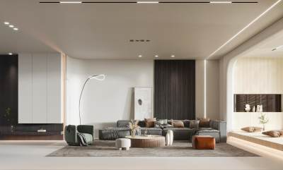 现代极简意式客厅 布艺沙发 艺术落地灯